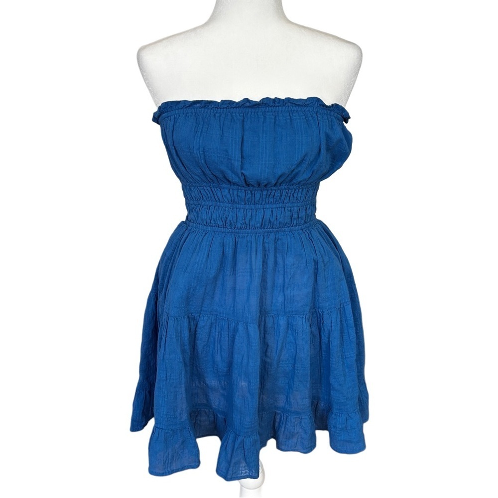 Thirty/Thirty LA Blue Strapless Smocked Waist Mini Dress Size Large